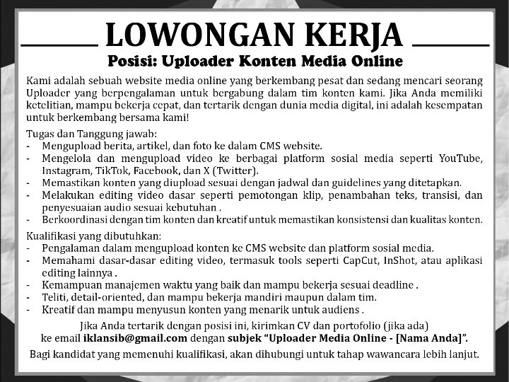 Iklan Loker Upploader