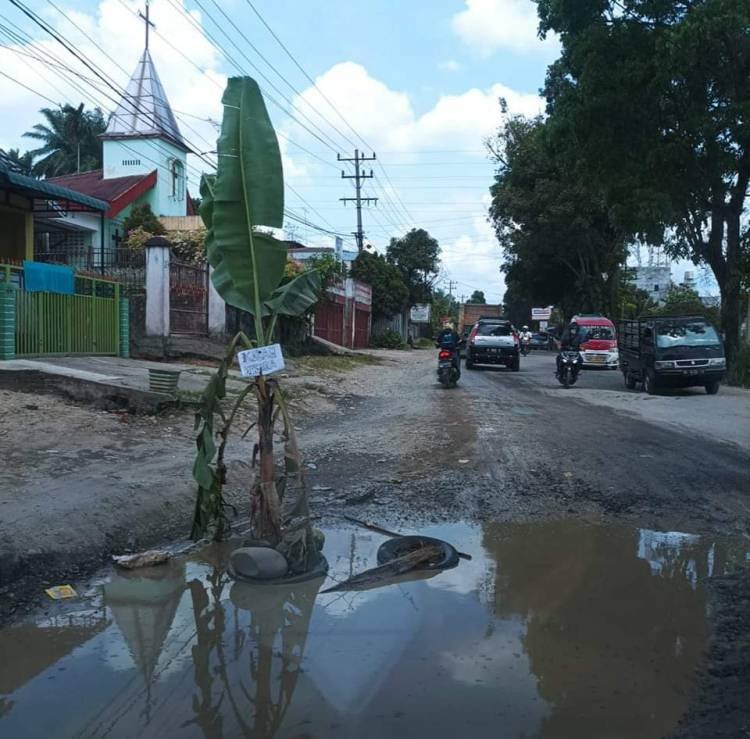 Jalan Rusak Tak Kunjung Diperbaiki, Warga Tanam Pohon Pisang