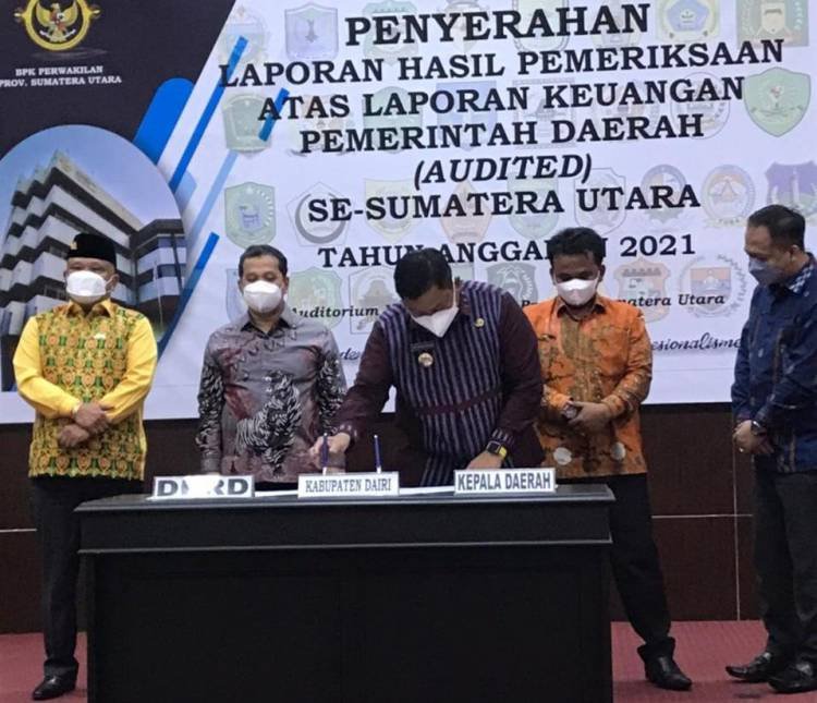 Pemkab Dairi Raih Opini WTP dari BPK Perwakilan Sumut Atas LKPD TA 2021