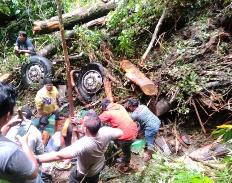 Tanah Longsor Seret Truk CPO Masuk Jurang di Lau Pondom, Sopir Tewas Tertimbun