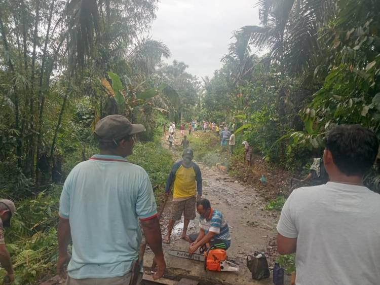 Warga Pokkan Baru Simalungun Swadaya Perbaiki Jembatan Rusak