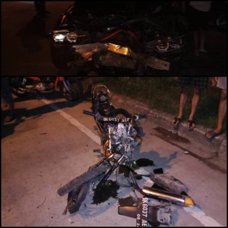 Mobil BMW VS Sepedamotor d Jalan Cemara Pulo Brayan,  Dua Tewas