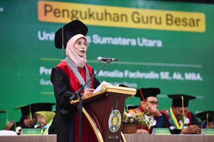 Rektor USU Kukuhkan Guru Besar Bidang Ilmu Manajemen Keuangan Prof Khaira Amalia