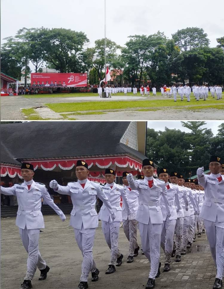 Lapangan Becek tak Surutkan Semangat Paskibra Kibarkan Merah Putih