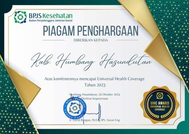 BPJS Pusat Berikan Penghargaan UHC kepada Pemkab Humbahas