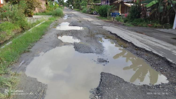 Kesal Tidak Kunjung Diperbaiki, Warga Minta Presiden Jokowi Datang Perbaiki Jalan Provinsi yang Rusak di Sergai