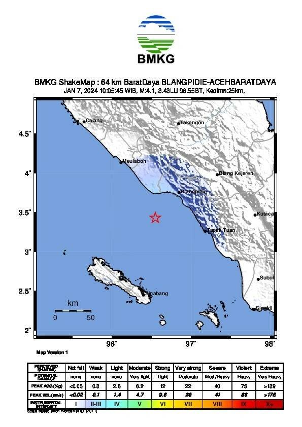 Gempa 4.1 SR Dirasakan di Blang Pidie