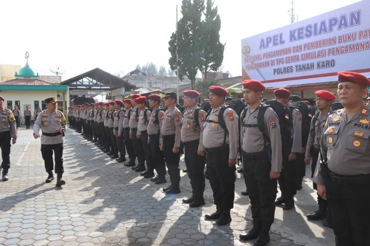 Polres Tanah Karo Gelar Apel Pengecekan Personel dan Simulasi PAM TPS