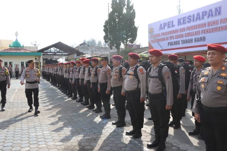 Persiapan Pemilu 2024, Polres Tanah Karo Gelar Apel Pengecekan Personel dan Simulasi PAM TPS