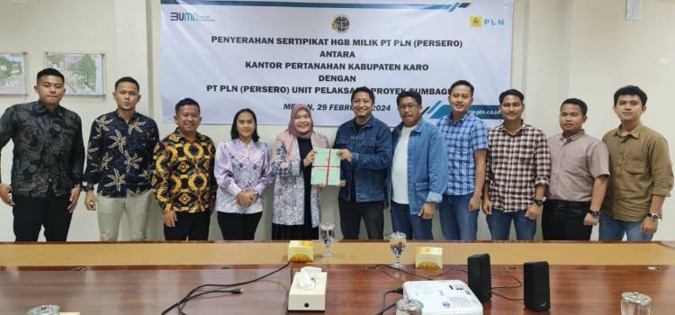 PLN Terima 22 Sertipikat Tanah Tower T/L 150 kV Berastagi - Kutacane