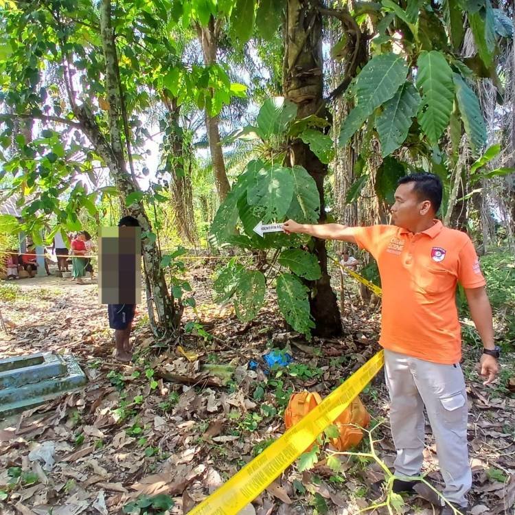 Seorang Pria Warga Kotarih Ditemukan Tewas Diduga Bunuh Diri  di Pohon Cokelat