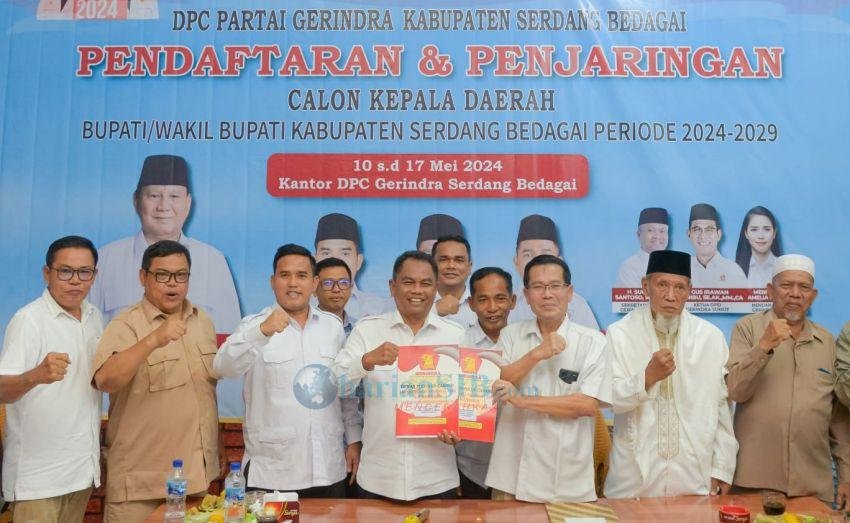 Pasangan Darma Wijaya-Adlin Tambunan Mendaftar ke Partai Gerindra Sergai