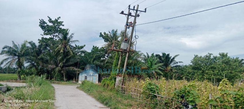 Tiang PLN Miring di Lubuk Pulai Sergai Dikhawatirkan Tumbang