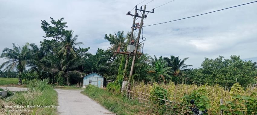 Tiang PLN Miring di Desa Tebing Tinggi Sergai, Dikhawatirkan Tumbang