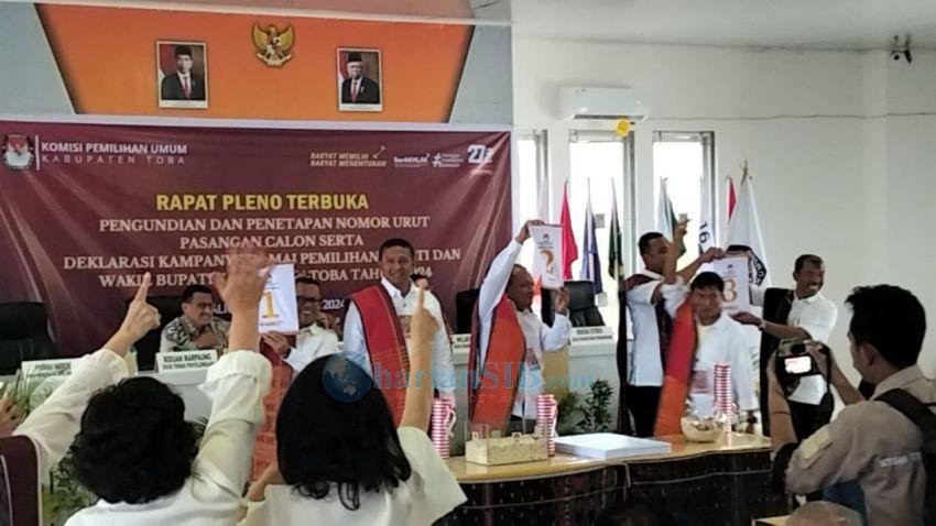 KPU Toba Undi dan Tetapkan Nomor Urut Pasangan Calon Bupati dan Wabup