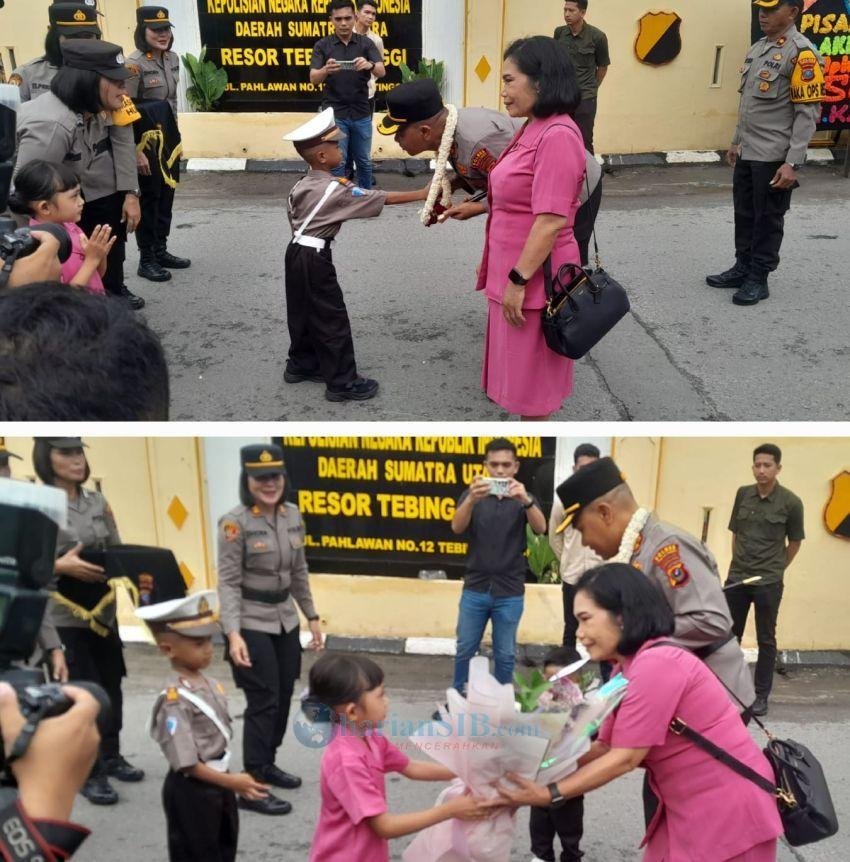 Pisah Sambut Kapolres Tebingtinggi Diwarnai Kalung Bunga dan Pedang Pora
