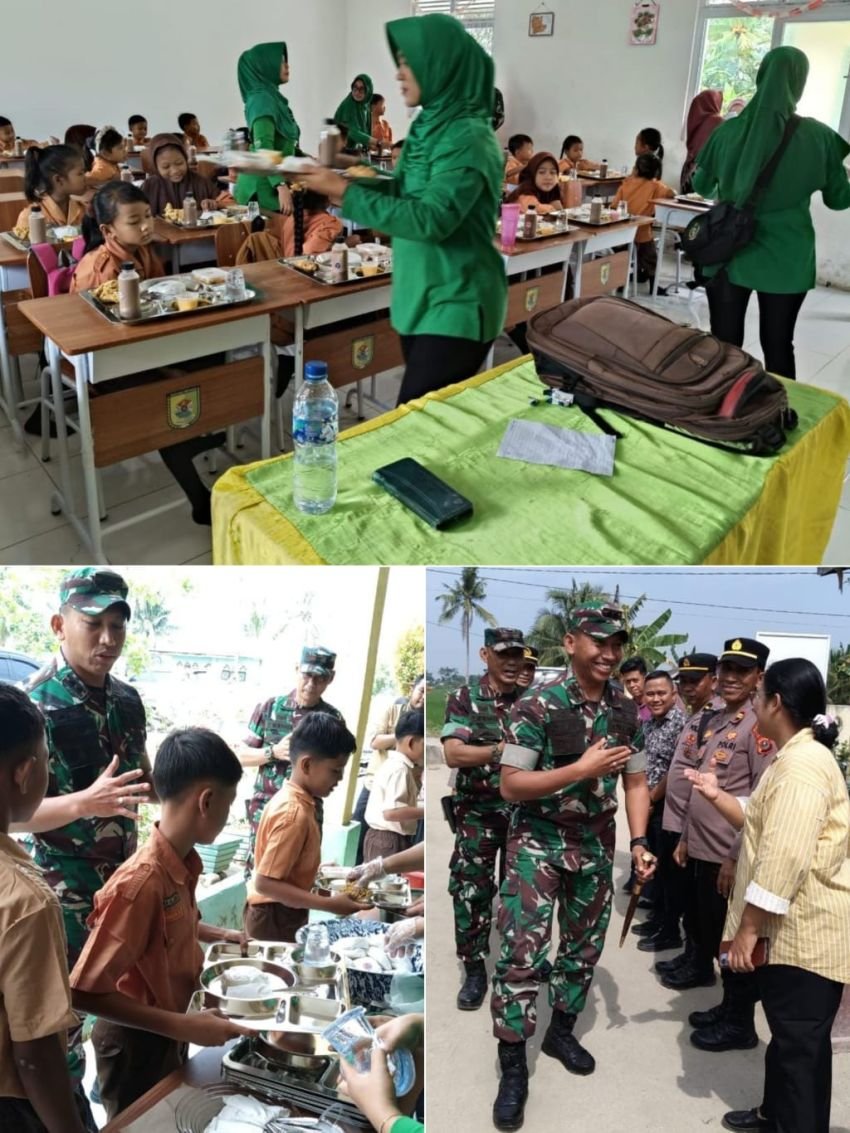 Sinergi TNI-Polri Bagikan Makan Siang Gratis di SDN 107450 Seirampah