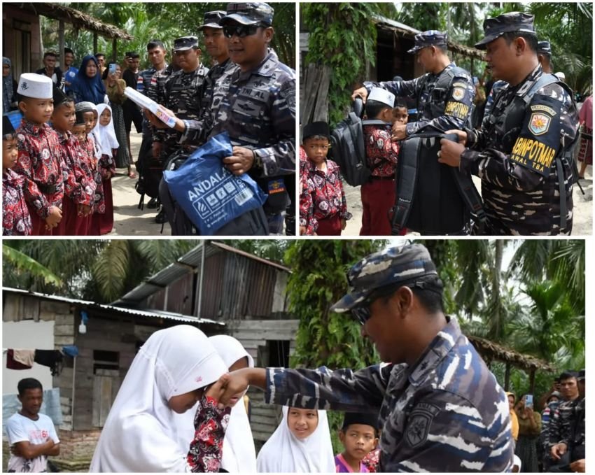 Dukung Semangat Belajar, TNI AL Beri Hadiah Bagi Anak Sekolah di Pesisir Sei Kepayang