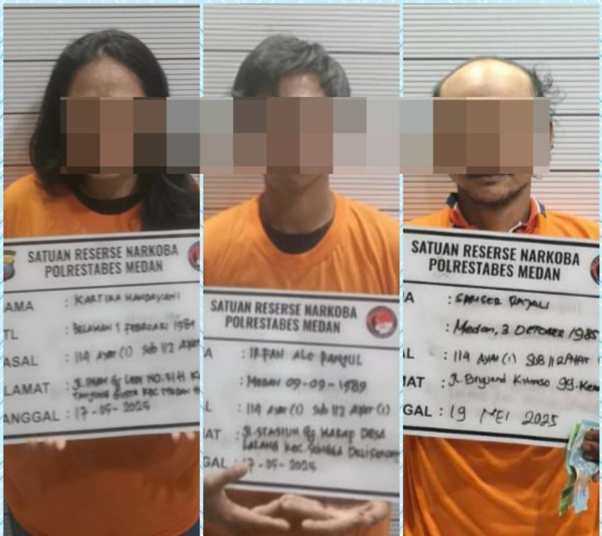 Polrestabes Medan Ringkus Seorang Wanita dan 2 Pria Pengedar Sabu