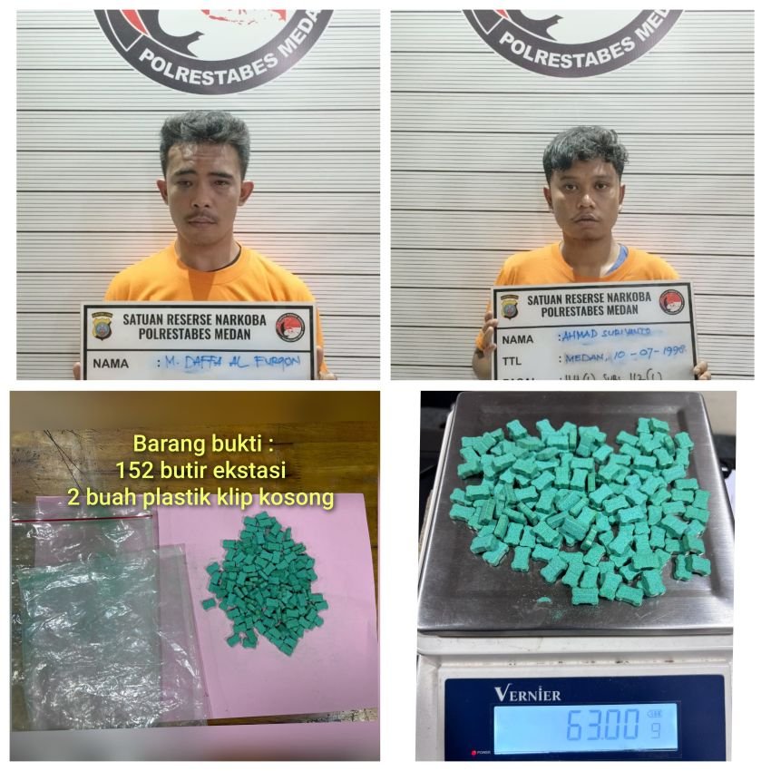 Polrestabes Medan Ringkus 2 Pengedar Narkoba di Delitua, 152 Pil Ekstasi Disita